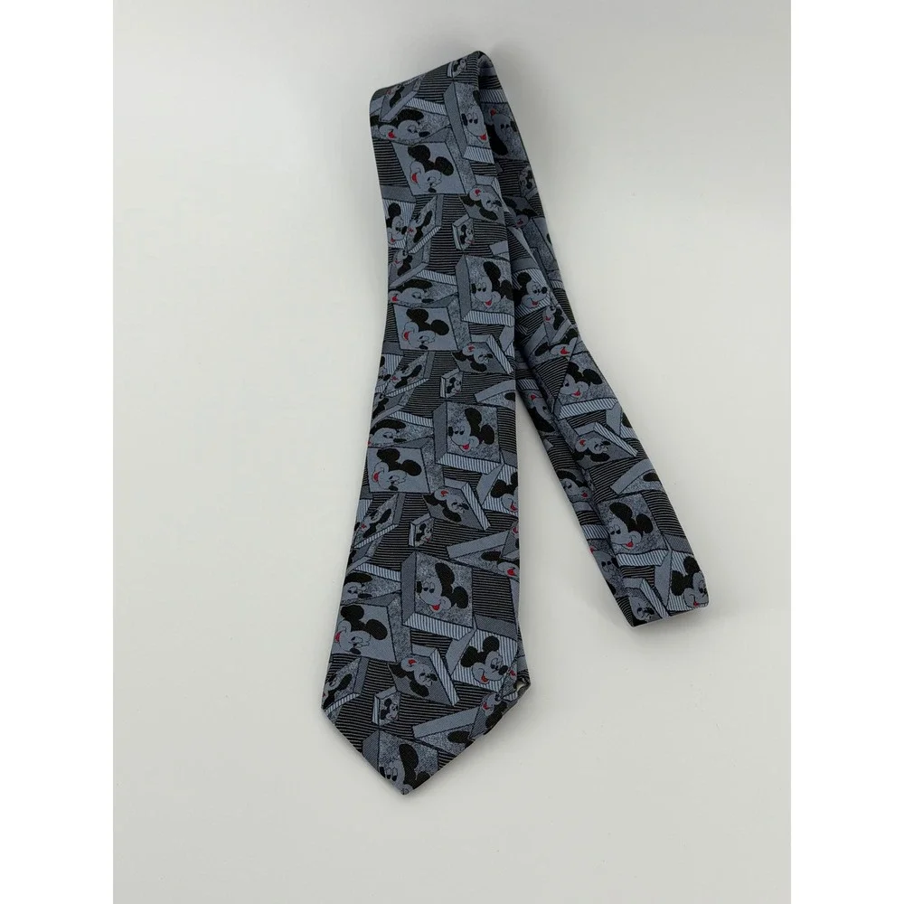 Vintage Disney Mickey Mouse Balancine The‎ Tie Works Gray Blue Necktie USA Made